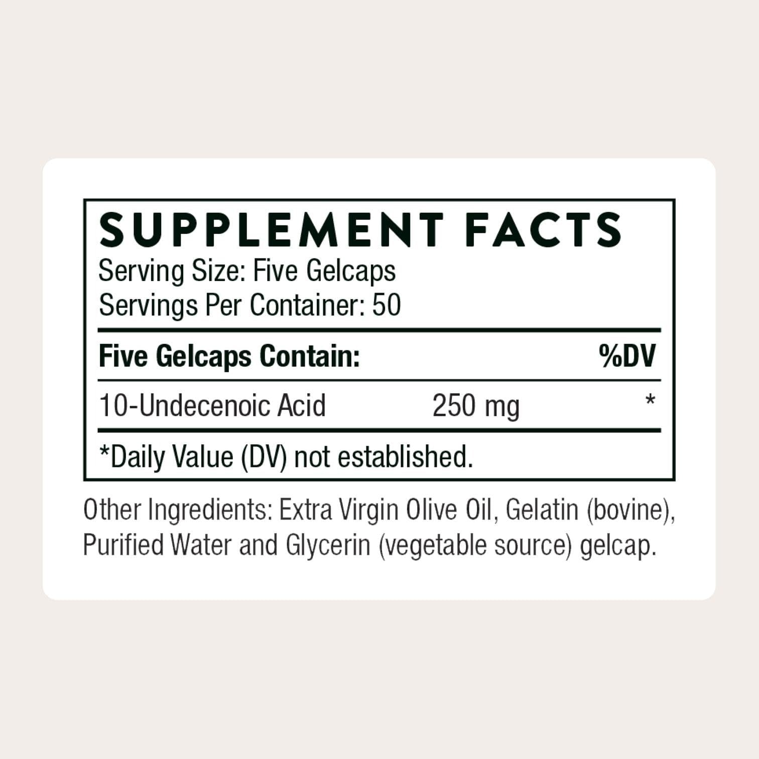Undecylenic Acid (Formerly Formula SF722) - 250 mg of Undecylenic Acid - for a Healthy Balance of Gut & Vaginal Flora* - Gluten Free - 250 Gelcaps - 50 Servings