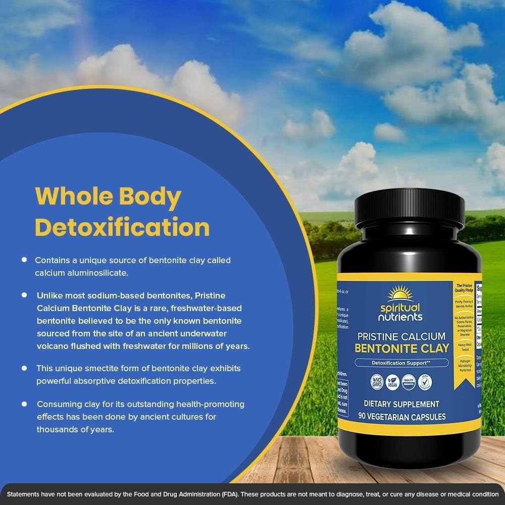 Pristine Calcium Bentonite Clay | Whole Body Detox with Calcium Aluminosilicate | Non-GMO, Vegan | 90 Capsules