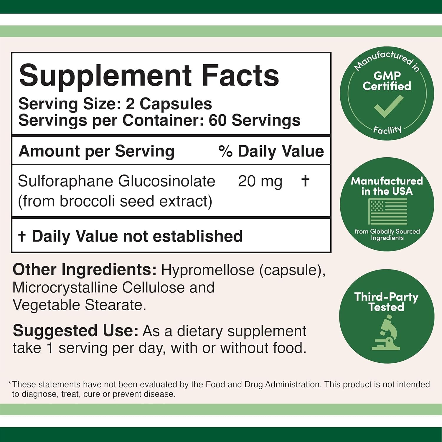 Sulforaphane - 20mg of Activated and Stabilized Sulforaphane per Serving (120 Capsules) Potent Broccoli Extract for Healthy Aging